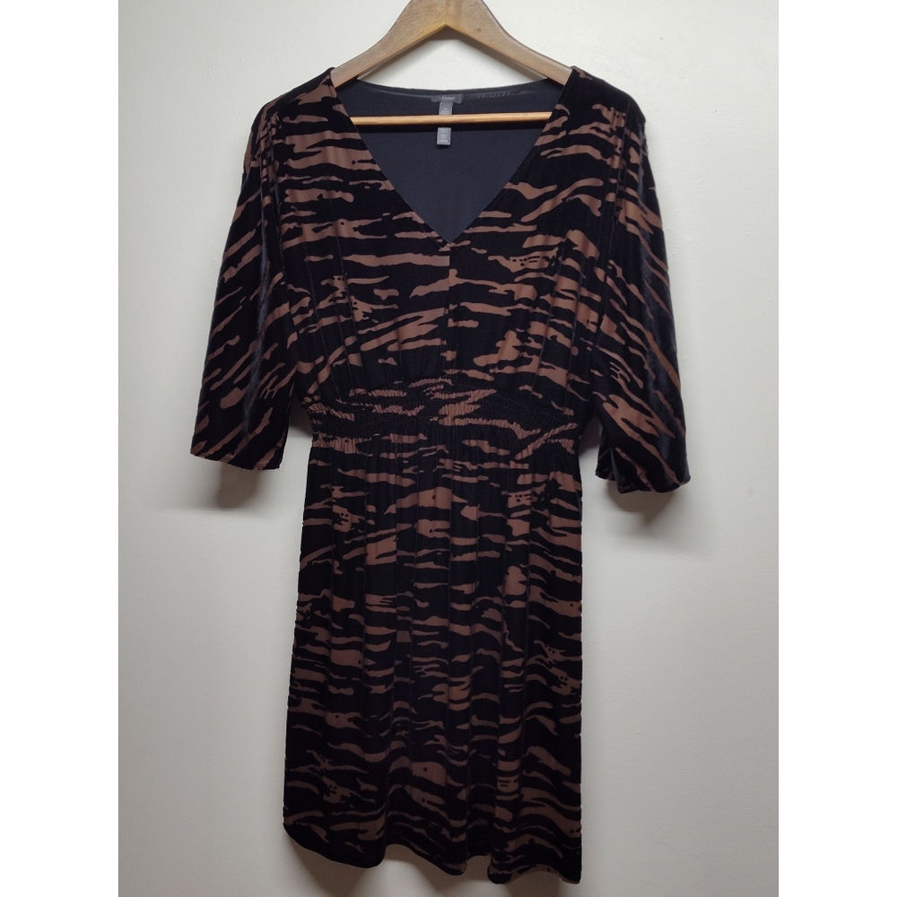 Soma Intimates Mini Dress Women Size L Black Brown Zebra Velvet Fall Feminine
